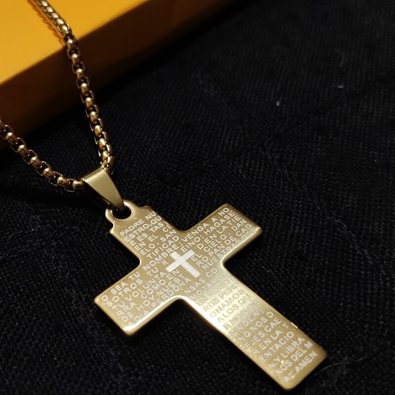 گردنبند صلیب طلایی استیل همراه با زنجیر ویتالی 60 سانتی