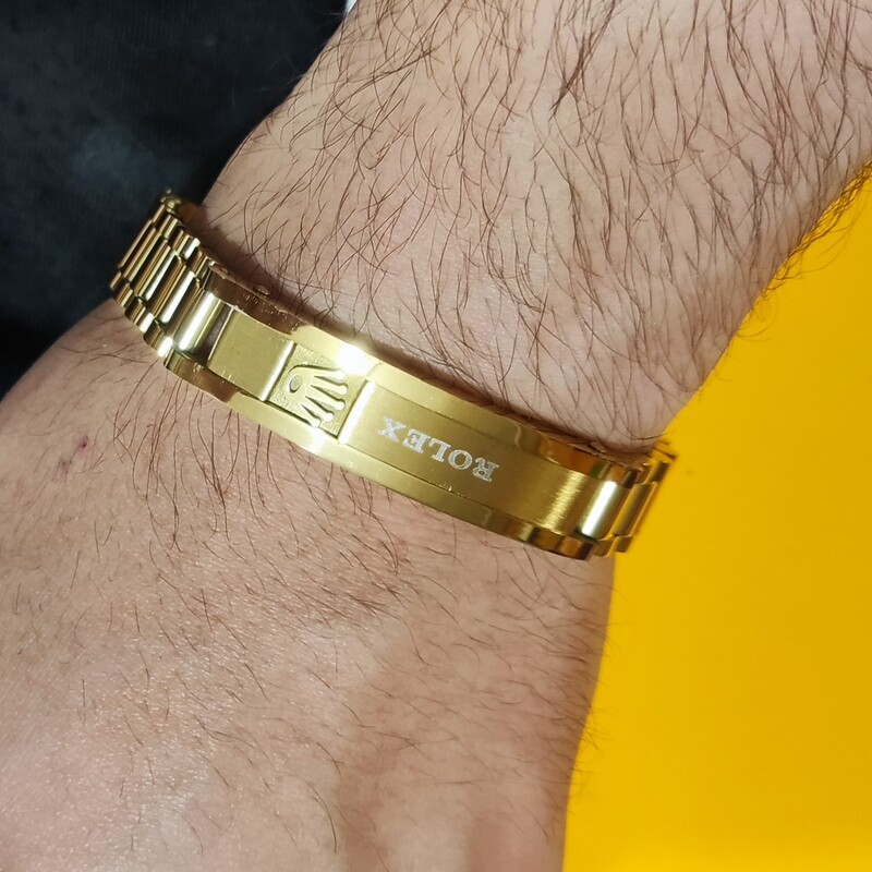 دستبند رولکس طلایی پلاک دار برند اصلی کد05