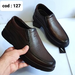 کفش چرم طبیعی قهوه ای تیره کد 127