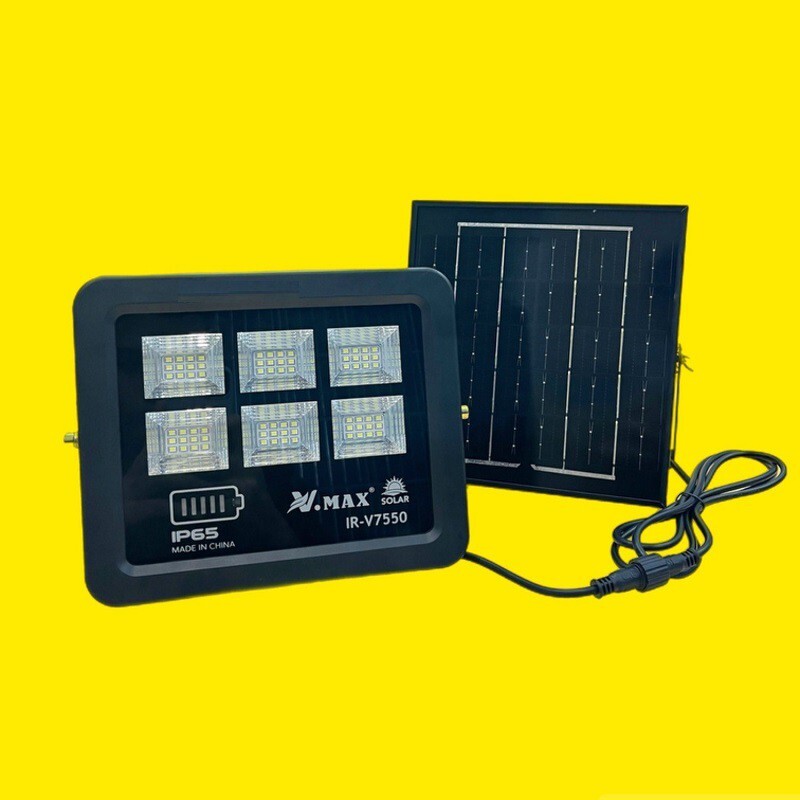 پروژکتور خورشیدی 50 وات برند ویمکس مدل IR-V7550 دارای نور مهتابی و 2 سال گارانتی دارای نشانگر شارژ