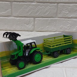 ماشین فلزی ،ماکت تراکتور مزرعه رنگ سبز جعبه دار مناسب برای هدیه دادن 