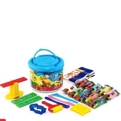 اسباب بازی،بازی فکری خمیر بازی سطلی 10 رنگ آریا به همراه ابزار 