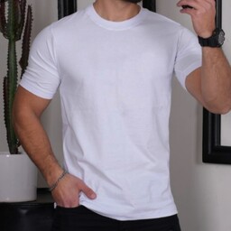 تیشرت  مردانه سفیدساده یقه گردآستین کوتاه نخ و پنبه  صد  در صد اعلا عرض سینه  54  سایز 3 ایکس 