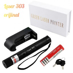 لیزر پوینتر حرارتی 303 Laser اورجینال برد کیلومتری با نور خطی نمایان در شب و سری رقص نور به همراه شارژر و قفل ایمنی 