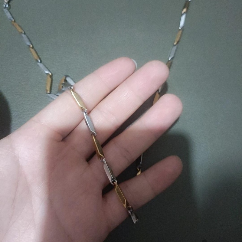 گردنبند زنجیر کبریتی نازک دو رنگ مردانه استیل