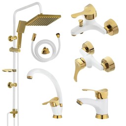 ست شیرالات زحل مدل (آیلار قاجاری سفید طلا) به همراه علم دوش حمام