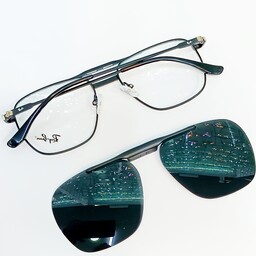 عینک طبی مگنتی عینک مگنت دار با قابلیت تعویض عدسی های جدید نمره دار لنز مگنتی پلاریزه و uv400بدنه فلزی مگنت قوی