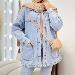 مانتو زنانه جین اصلی آبی یخی سایز38تا46