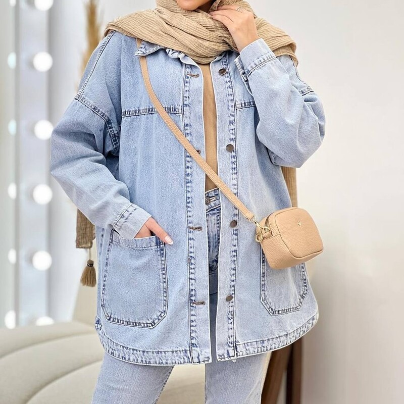 مانتو زنانه جین اصلی آبی یخی سایز38تا46