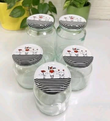 درب شیشه ترشیجات فلزی قلب قرمز و طرح گورخری و طرح ماربل سفید