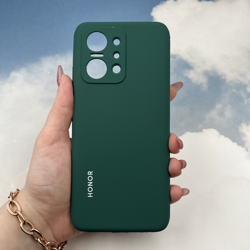 قاب گوشی Honor X7A آنر سیلیکونی پاک کنی اورجینال داخل پارچه ای رنگ سبز تیره محافظ لنز دار کد 98451