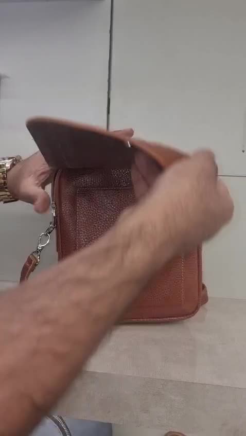کیف دوشی 2زیپ دسته دار تمام چرم طبیعی 