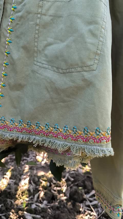کت کراپ کتان گلدوزی شده