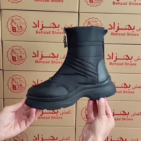 پوتین کاپشنی زنانه  دخترانه جلو زیپ پارچه کاپشنی زمستانی و پاییزی سایز 37 تا 40 رنگ مشکی
