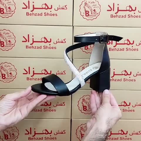 کفش پاشنه دار مجلسی زنانه دخترانه رنگ مشکی سایز 36 تا 41 زیره رافیک پاشنه 6 سانتی رویه چرم مصنوعی بند کمری 