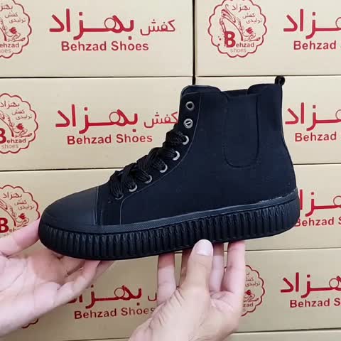 کتونی ساق بلند دخترانه زنانه رنگ مشکی سایز 37 تا 40 زیره پیو دور دوخت لژ سه و نیم سانتی کفی طبی رویه پارچه کتان سبک 