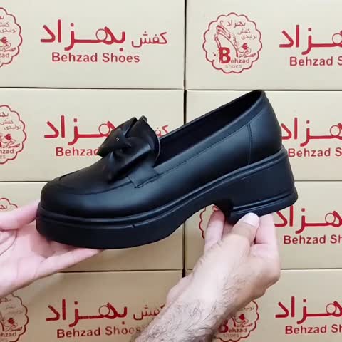 کفش لژ دار پاپیونی زنانه دخترانه رنگ مشکی سایز 37 تا 40 زیره پیو لژ پنج و نیم سانتی رویه چرم صنعتی سبک راحت کیفیت عالی