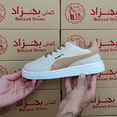کتونی پوما دخترانه زنانه سایز 37 تا 40 رنگ کرم  زیره ترمو عطری لژ سه سانتی کفی طبی دور دوخت رویه چرم مصنوعی  سبک و راحت