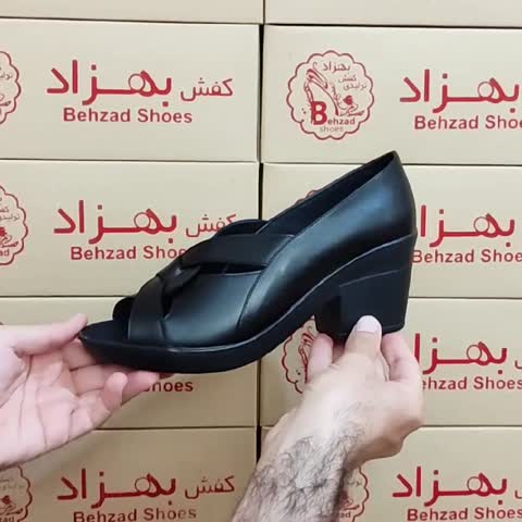 کفش پاشنه دار تابستانی جلو باز زنانه دخترانه رنگ مشکی سایز 37 تا 41 زیره پیو پاشنه 7 سانتی رویه چرم صنعتی سبک راحت