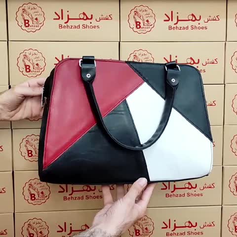 کیف دستی تمام چرم طبیعی گاوی زنانه دخترانه رنگ مشکی قرمز سفید دوخت ماشینی  داخل کیف تک خانه تک زیپ کیفیت عالی