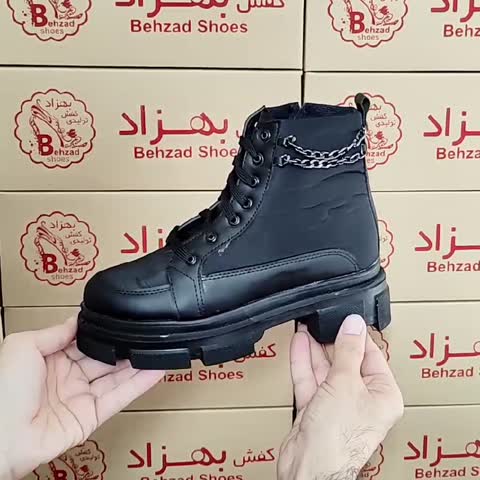 پوتین کفش دخترانه زنانه مشکی کرم زیره پیو لژ 5 سانتی کفی طبی رویه پارچه کاپشنی سایز 37 تا 40 پاییزی زمستانی