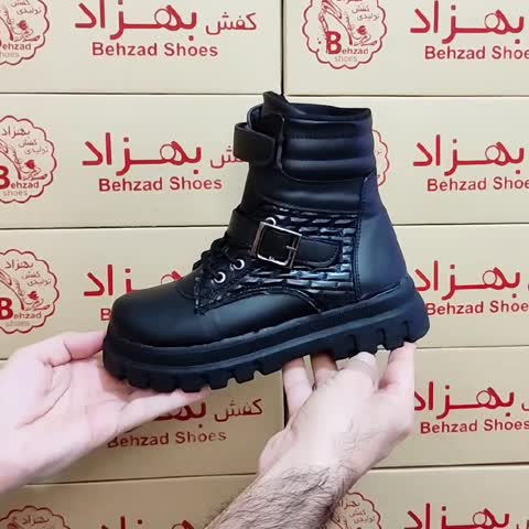پوتین بند دار بچه گانه اسپرت دخترانه پسرانه رنگ مشکی لژ چهار سانتی زیره پیو رویه چرم صنعتی سایز 31 تا 36