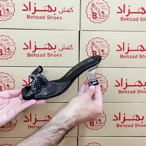 دمپایی مجلسی پاپیونی پاشنه شیشه ای شش و نیم سانتی زنانه دخترانه رنگ مشکی سایز 37 تا 41 زیره رافیک رویه طلقی سبک و راحت