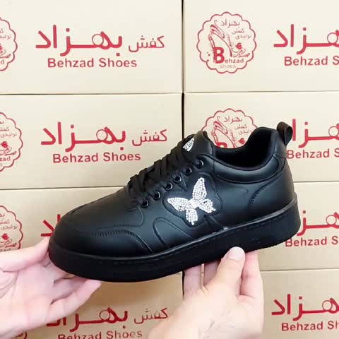 کتونی پروانه ای دخترانه زنانه سایز 37 تا 41 رنگ مشکی زیره پیو لژ سه و نیم سانتی کفی طبی دور دوخت رویه چرم صنعتی