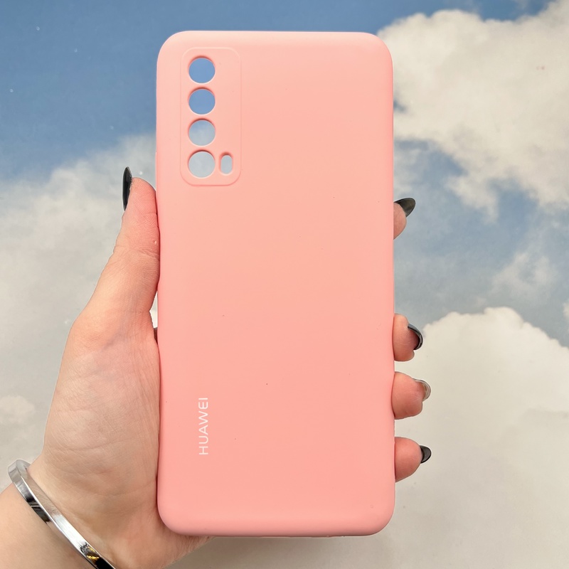 قاب گوشی Huawei Y7A هوآوی سیلیکونی پاک کنی اورجینال داخل پارچه ای رنگ گلبهی محافظ لنز دار کد 14958