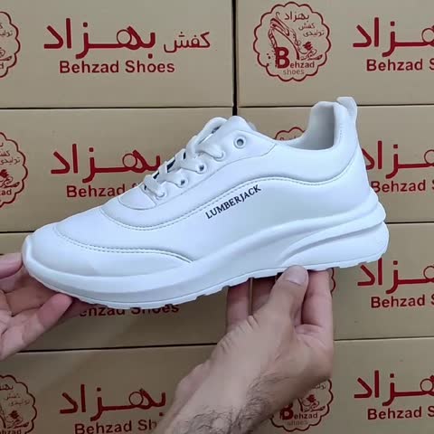 کتونی lumbeejack دخترانه زنانه رنگ سفید سایز 37 تا 40 زیره پیو لژ چهار سانتی کفی طبی رویه چرم صنعتی سبک و راحتی