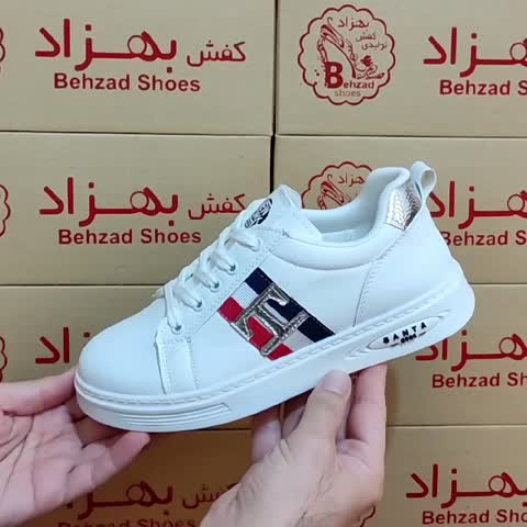 کتونی T دخترانه زنانه سایز 37 تا 41 رنگ سفید زیره پیو لژ سه سانتی کفی طبی دور دوخت رویه چرم صنعتی