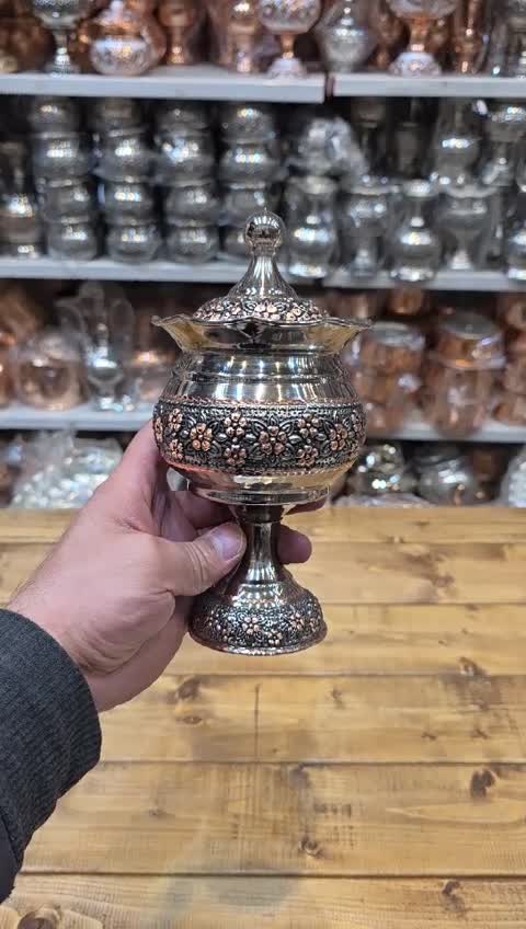 قندان مسی گلبرگ کروم الماس تراش پایه دار