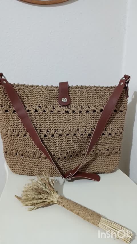 کیف رافیا کفی چرم و دسته چرم