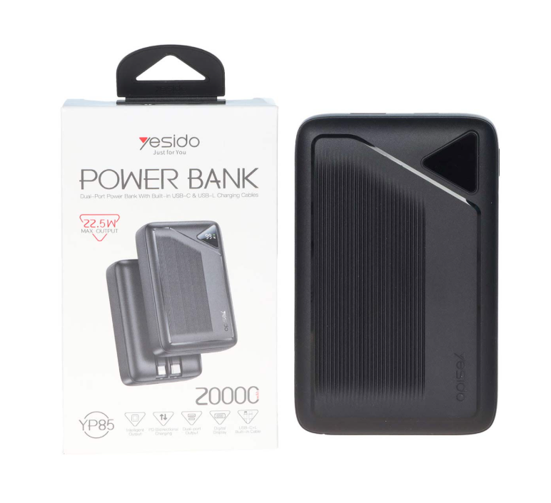 پاوربانک PD و فست شارژ Yesido 20000mAh مدل YP85 22.5W - مشکی