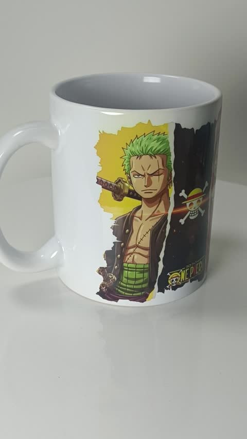ماگ انیمه وان پیس طرح لوفی و زورو (Luffy - Zoro) One Piece کد 05 (سفید ، مشکی ، حرارتی)