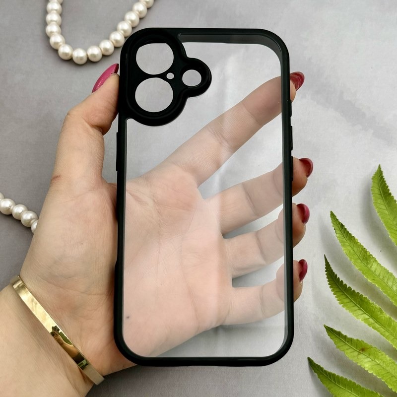 قاب گوشی iPhone 16 آیفون پشت طلق شفاف دور سیلیکونی دور رنگی محافظ لنز برجسته مشکی کد E21-129520
