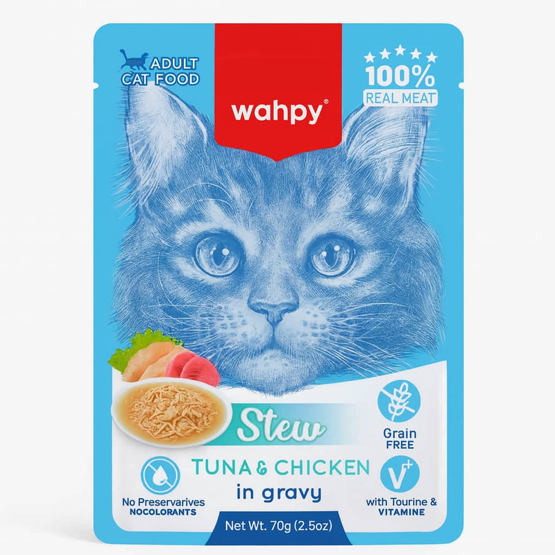 پوچ گربه وانپی مدل Stew Tuna & Chicken (وزن 70 گرم)