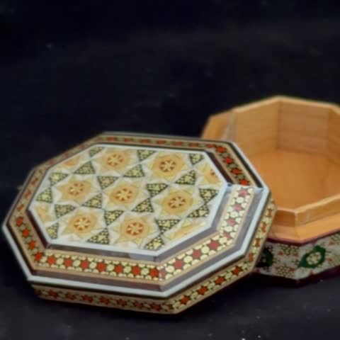 جعبه جاسکه ای خاتم کاری چوبی طرح 8گوش