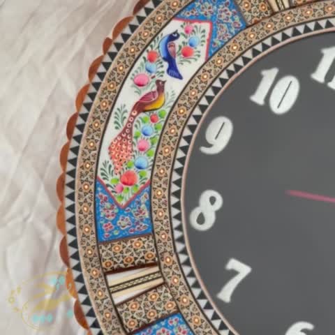 ساعت خاتم کاری گرد گل وبلبل صفحه مشکی