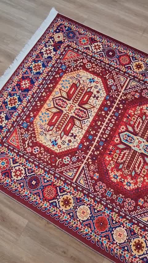 فرشینه مخمل هازان طرح زرشکی قرمز لوکسینو h157(پس کرایه)