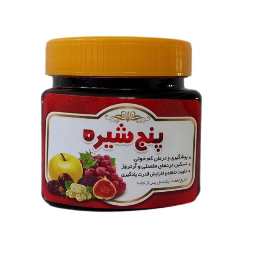 پنج شیره طبیعی و ارگانیک (سیب- انجیر- خرما- توت- انگور) 350 گرم محیا