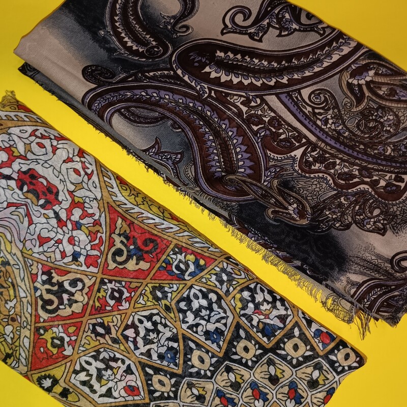 روسری سنتی قواره ریشه دار قواره 140 ، نخی و خنک و سبک