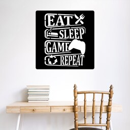 تابلو دیوارکوب چوبی طرح گیم مخصوص gamer  ها مدل eat-sleep-game-repeat