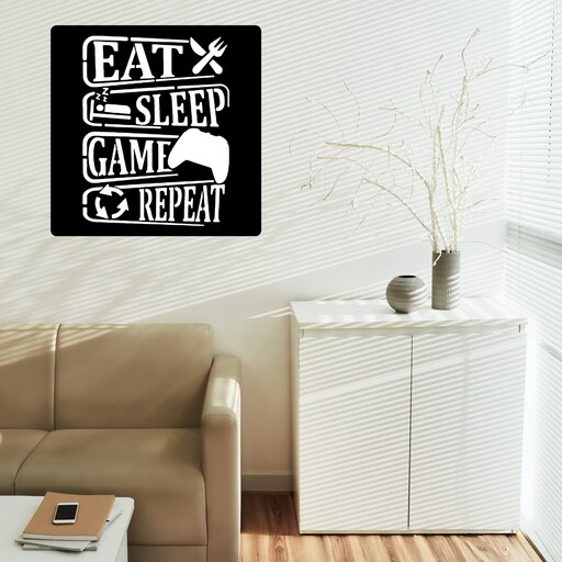 تابلو دیوارکوب چوبی طرح گیم مخصوص gamer  ها مدل eat-sleep-game-repeat