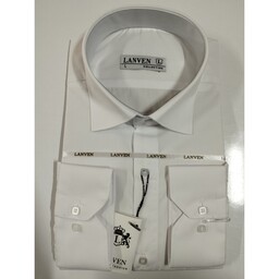 پیراهن مردانه  مجلسی  تک رنگ سفید   پارچه تترون اندونزی درجه یک با دوخت عالی   در سه سایز