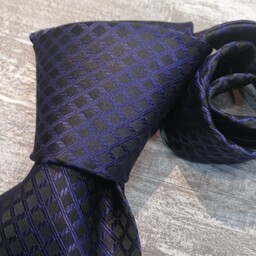 کراوات مردانه مشکی سورمه ای طرح لوزی ساتن سیلک ترک باعرض 10 سانت