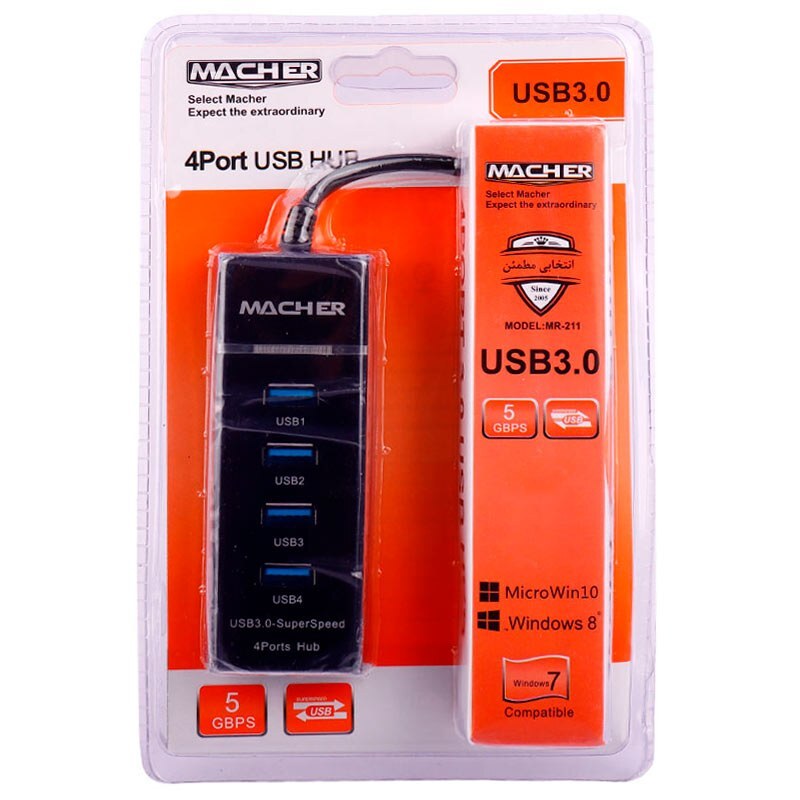 هاب Usb چهار پورت مچر مدل Macher MR-211 USB3.0 گارانتی 12 ماهه