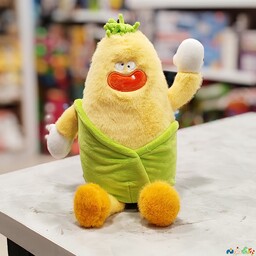 عروسک پولیشی میوه چشم داره زرد و سبز لباس دار کیفیت درجه یک سایز 1 ارتفاع 27 سانت 