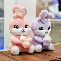 عروسک پولیشی خرگوش پاپیون به سر  شیشه شیر بدست کیفیت درجه یک وارداتی سایز 1  ارتفاع 44 سانت 