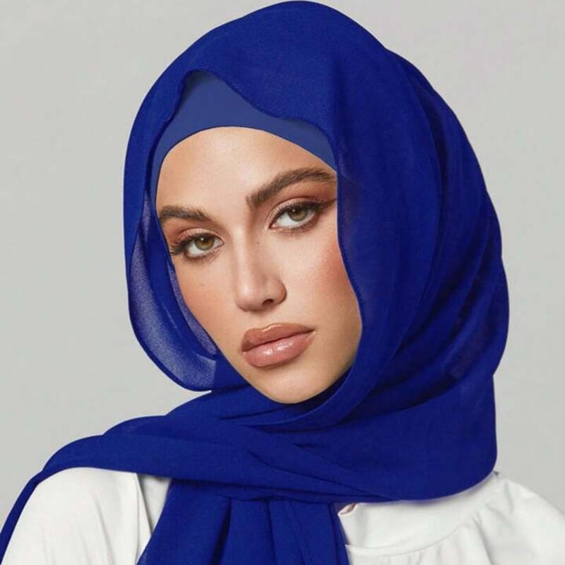 شال کرپ حریر آبی کاربنی گرم بالا حجاب خضرا 
